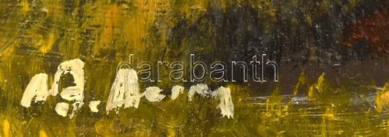 Adilov Alim (1963-): Öböl. Olaj, farost. Jelzett. 20x50 cm. Dekoratív fakeretben