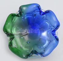 Cseh színátmenetes kék-zöld üvegkínáló, jelzés nélkül, minimális kopottsággal, d: 20 cm