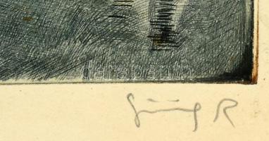 Görög Rezső (1930- ?): Balaton. Színes rézkarc, papír, jelzett, foltos, 46×73 cm, üvegezett fakeretb...