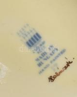 Retro iparművész anyagában színezett, formába préselt és savmaratott üvegkínáló, jelzés nélkül, hibá...