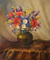 Olvashatatlan jelzéssel. Csendélet. Olaj, vászon. Hiányos léckeretben. 61x50 cm