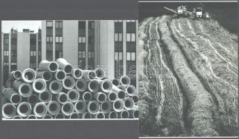 cca 1976 Gebhardt György (1910-1993) budapesti fotóművész hagyatékából 2 db modern nagyítás (Aratás, Betoncsövek), jelzés nélkül, 15x21 cm és 21x15 cm
