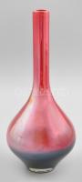 Retro piros üvegváza, alján kopással, jelzés nélkül, m: 31 cm
