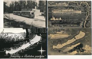 4 db MODERN magyar képeslap a Képzőművészeti Alap kiadásában: Balatoni térképek és Úttörővasút