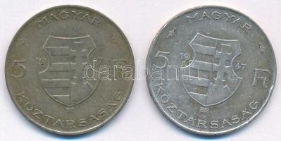 1947. 5Ft Ag "Kossuth" (2x) T:XF,VF patina 
Adamo F8.1