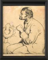 Bajor (Bayer) Ágost (1892-1958): Portré. Rézkarc, papír. Kissé foltos. Jelzett. Üvegezett fakeretben. 28x23 cm