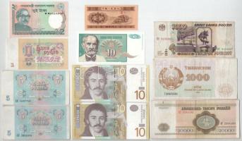 11db-os vegyes külföldi bankjegy tétel, közte Banglades, Fehéroroszország, Jugoszlávia, Kína, Oroszország, Szerbia, Szovjetunió, Üzbegisztán T:UNC-F 11pcs of mixed foreign banknote lot, in it Bangladesh, Belarus, Yugoslavia, China, Russia, Serbia, Soviet Union, Uzbekistan C:UNC-F