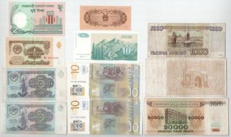 11db-os vegyes külföldi bankjegy tétel, közte Banglades, Fehéroroszország, Jugoszlávia, Kína, Oroszo...