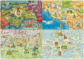 55 db MODERN nyugat és dél európai térképes motívum képeslap / 55 modern West and South European map motive postcards