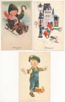 40 db MODERN magyar retro grafikai üdvözlő képeslap vegyes minőségben. Képzőművészeti Alap / 40 mode...