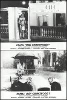 cca 1979 ,,Zsaru vagy csirkefogó?" című francia bűnügyi filmvígjáték jelenetei és szereplői (főszereplő Jean-Paul Belmondo), 9 db vintage produkciós filmfotó ezüst zselatinos fotópapíron, a használatból eredő (esetleges) kisebb hibákkal, 18x24 cm