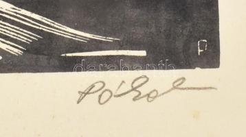 Póka György (1944-): Ház. Linómetszet, papír. Jelzett. Foltos. Lapszéli apró sérüléssel. 35x25 cm