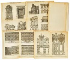 cca 1900 Építészet témában 15 db melléklet a Pallas Nagy Lexikonából, vegyes állapotban, 24x30 cm körül