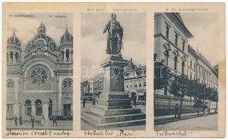 Marosvásárhely, Targu Mures; Izraelita templom, zsinagóga, Bem szobor a Széchenyi téren, M. kir. Igazságügyi palota / synagogue, monument, square, Palace of Justice (felületi sérülés / surface damage)