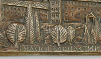 Rilai kolostor, festett gipsz kép, kopással, 22x16 cm