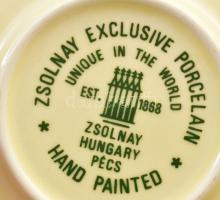 Antik majolika betétes kínáló, fém szerelékkel, jelzéssel, kopással, 28x9 cm