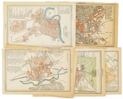 cca 1900 Magyar városok (Kassa, Kolozsvár, Brassó, Debrecen, stb.), 8 db térképmelléklet a Pallas Nagy Lexikonából, vegyes állapotban, 24x15 cm és 24x30 cm körül