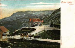 Furka Pass, Furka-Passhöhe; Furka Hotel, horse chariot