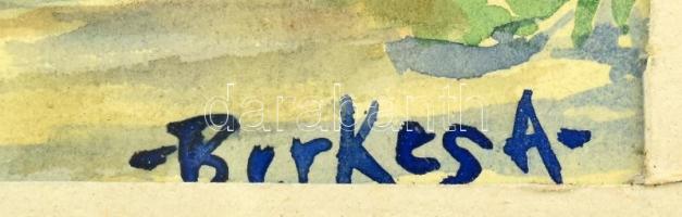 Berkes A jelzéssel: Városi forgatag. Tus, akvarell, papír. Üvegezett, sérült fakeretben, 25,5x17,5 c...