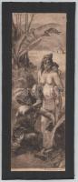 Blázy Imre (1861-?): Afrikai jelenet akttal. Tus, papír, jelezve jobbra lent, kartonra kasírozva. 31x11 cm