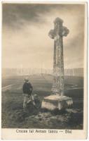 1928 Balázsfalva, Blaj; Crucea lui Avram Iancu / emlékmű / monument, cross. Orig. Fot. E. Fischer (vágott / cut)