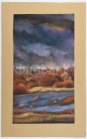 Olejnik Janka (1887-1954): Őszi nagybányai táj. Pasztell, papír, jelzett, kartonra rögzítve, 50×28 cm