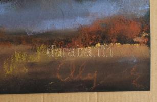 Olejnik Janka (1887-1954): Őszi nagybányai táj. Pasztell, papír, jelzett, kartonra rögzítve, 50×28 c...