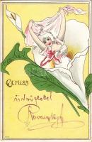 1900 Art Nouveau lady. litho