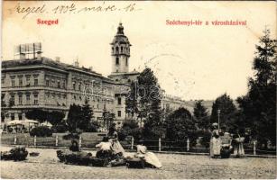 1907 Szeged, Széchenyi tér, Városháza, Hay Miksa üzlete, piac (EK)