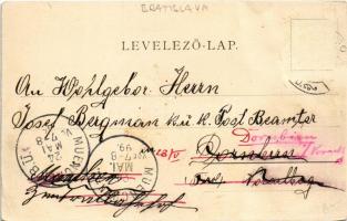 1899 (Vorläufer) Pozsony, Pressburg, Bratislava; látkép, vár, gőzhajó / general view, castle, steams...