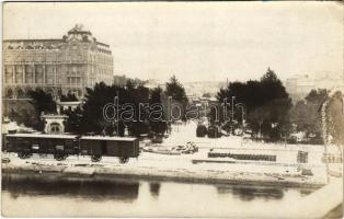 1917 Pola, rakpart télen, iparvasút, Riviera szálloda, felvétel az SMS Árpád fedélzetéről / quay in winter, industrial railway, hotel. taken from board of SMS Árpád. photo + "K.u.K. MARINEFELDPOSTAMT POLA" +  "K.U.K. KRIEGSMARINE S.M.S. ÁRPÁD"