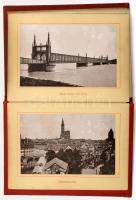 cca 1900-1910 Album von Strassburg, 10 fekete-fehér fotót tartalmazó leporelló, német nyelvű feliratokkal, ranyozott, festett egészvászon-kötés, kissé kopott borítóval.