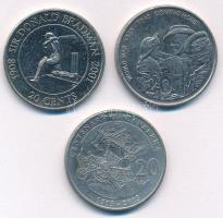 Ausztrália 2001. 20c Cu-Ni "Sir Donald Bredman" + 2005. 20c Cu-Ni "Hazatérés - A II. világháború vége" + 2013. 20c Cu-Ni "Canberra 100 éves" T:AU,XF ph. Australia 2001. 20 Cents Cu-Ni "Sir Donald Bredman" + 2005. 20 Cents Cu-Ni "Coming Home - End of World War II" + 2013. 20 Cents Cu-Ni "Centenary of Canberra" C:AU,XF edge error