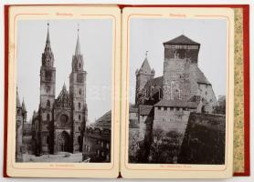 cca 1900 Nürnberg album, 12 fotót tartalmazó leporelló, aranyozott,festett szecessziós egészvászon-kötés, kissé kopott borítóval, javított.