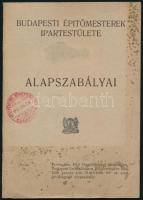 Budapesti Építőmesterek Ipartestülete alapszabályai. Bp., 1939, Tokaji-ny., 29 p. Kiadói foltos papírkötés, a borítón bélyegzéssel, de belül jó állapotban.