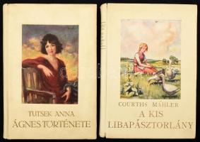2 db ifjúsági regény lányoknak: Courths-Mahler, [Hedwig]: A kis libapásztorlány. Ford.: Szederkényi Anna. Bp., [1924], Dante. A borító Biczó András munkája. Kiadói kartonált papírkötés, a gerincen kis sérüléssel, néhány lap sarkán kis sérüléssel/hiánnyal. + Tutsek Anna: Ágnes története. K. Sávely Dezső rajzaival. Bp., é.n. [cca 1925], Dante. Fekete-fehér képtáblákkal illusztrálva. Kiadói kartonált papírkötés, ajándékozási bejegyzéssel.