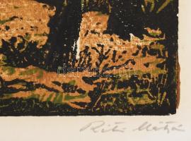 Réti Mátyás (1922-2002): Erdő. Linómetszet, papír, jelzett, paszpartuban, 28×23 cm