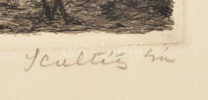 Scultéty Éva (1917-2001): Patakpart. Rézkarc, papír, jelzett, számozott (81/100), lap alja kissé fol...