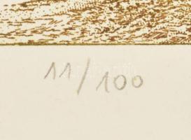 Hajagos Imre (1953-): Ősz a Bükk-fennsíkon. Színes rézkarc, papír, jelzett, számozott (11/100), laps...