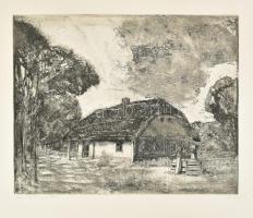 Váci András (1928-1989): Váci Mihály szülőháza. Rézkarc, papír, jelzett, 29×39 cm