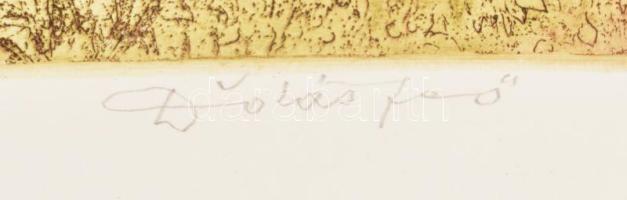 Dudás Jenő (1900-1991): Erdőszéle. Színes rézkarc, papír, jelzett, számozott (61/100), 33×24 cm