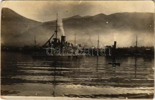 Tivat, Teodo; SMS Budapest az Osztrák-Magyar Haditengerészet Monarch-osztályú partvédő páncélosa / K.u.K. Kriegsmarine / Austro-Hungarian Navy SMS Budapest coastal defense ship. photo (EK)