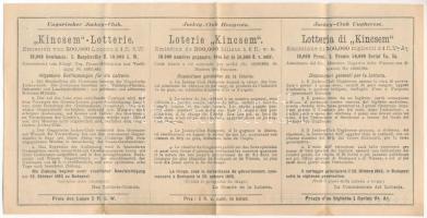 Budapest 1883. "Magyar Lovar-Egylet - Sorsjegy a 'KINCSEM' sorsjátékhoz" sorsjeg...