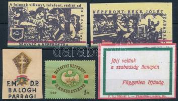 1940-1960 4 db Hazafias Népfront levélzáró (közte 3 színes fénymásolat) és 1 db F.M.D.P Balogh-Parragi párt levélzáró