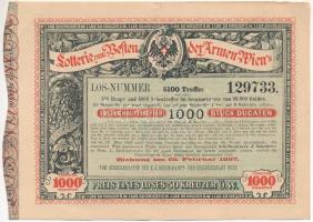 Ausztria 1887. "Sorsjegy a bécsi szegények megsegítésére" sorsjegy 50k értékben T:XF,VF fo. Austria 1887. "Lotterie zum Besten der Armen Wien's (Lottery to support Vienna's poor)" lottery ticket in 50 Kreuzer value C:XF,VF spotted