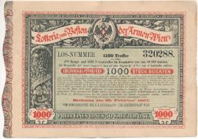 Ausztria 1887. "Sorsjegy a bécsi szegények megsegítésére" sorsjegy 50k értékben T:XF,VF fo. Austria 1887. "Lotterie zum Besten der Armen Wien's (Lottery to support Vienna's poor)" lottery ticket in 50 Kreuzer value C:XF,VF spotted