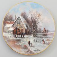 Tirschenreuth porcelán: Téli táj. Porcelán dísztál, jelzéssel, hibátlan, számozással, d: 21 cm