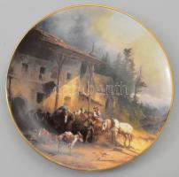 Wilhelmsburg porcelán: A fogadónál. Porcelán dísztál, jelzéssel, hibátlan, számozással, d: 19,5 cm