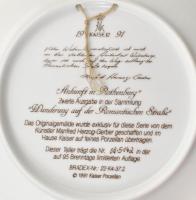 Kaiser porcelán: Rothenburgi tájkép. Porcelán dísztál, jelzéssel, hibátlan, számozással, d: 19,5 cm