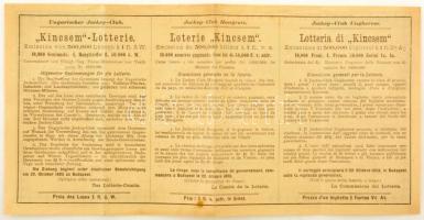 Budapest 1883. "Magyar Lovar-Egylet - Sorsjegy a 'KINCSEM' sorsjátékhoz" sorsjeg...